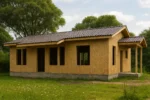Дом «С-85», 85 м², 1 этаж, в черновой отделке: коробка из СИП-панелей OSB-3, двускатная кровля из металлочерепицы, проёмы без окон и дверей