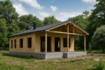 Дом «С-92», 92 м², 1 этаж, в черновой отделке: коробка из СИП-панелей OSB-3, двускатная кровля из металлочерепицы, проёмы без окон и дверей