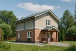 Проект дома «Щ-148» из СИП-панелей, 148 м² — двухэтажный дом с кирпичным фасадом, серой крышей и крыльцом | HotWell.KZ