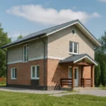 Проект дома «Щ-148» из СИП-панелей, 148 м² — двухэтажный дом с кирпичным фасадом, серой крышей и крыльцом | HotWell.KZ