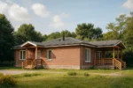 Проект дома «Ш-132» из СИП-панелей, 132 м² — одноэтажный дом с кирпичным фасадом, серой крышей и террасой | HotWell.KZ