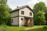 Проект дома «Т-160Б» из СИП-панелей, 160 м² — двухэтажный дом с серым фасадом, коричневой крышей и крыльцом | HotWell.KZ
