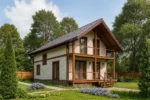 Проект дома «Т-203» из СИП-панелей, 203 м² — двухэтажный дом с бежевым фасадом, коричневой крышей и балконом | HotWell.KZ