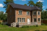 Проект дома «Т-584» из СИП-панелей, 584 м² — двухэтажный дом с кирпичным фасадом, черной крышей и балконом | HotWell.KZ