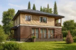 Проект дома «У-189» из СИП-панелей, 189 м² — двухэтажный дом с коричневым фасадом, черной крышей и балконом | HotWell.KZ