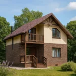 Проект дома «В-103» из СИП-панелей, 103 м² — двухэтажный дом с коричневым фасадом, коричневой крышей и балконом | HotWell.KZ