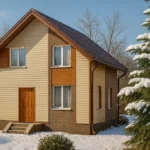 Проект дома «В-107Б» из СИП-панелей, 107 м² — двухэтажный дом с бежевым фасадом и коричневой крышей | HotWell.KZ