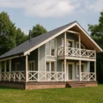 Проект дома «В-171» из СИП-панелей, 171 м² — двухэтажный дом с серым фасадом, черной крышей и балконом | HotWell.KZ
