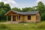 Дом «В-174», 174 м², 1 этаж, в черновой отделке: коробка из СИП-панелей OSB-3, двускатная кровля из металлочерепицы, проёмы без окон и дверей