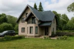Проект дома «В-181» из СИП-панелей, 181 м² — двухэтажный дом с бежевым фасадом, серой крышей и балконом | HotWell.KZ