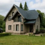Проект дома «В-181» из СИП-панелей, 181 м² — двухэтажный дом с бежевым фасадом, серой крышей и балконом | HotWell.KZ
