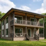 Проект дома «В-188» из СИП-панелей, 188 м² — двухэтажный дом с коричневым фасадом, черной крышей и балконом | HotWell.KZ