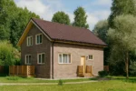 Проект дома «В-215» из СИП-панелей, 215 м² — двухэтажный дом с коричневым фасадом, коричневой крышей и террасой | HotWell.KZ