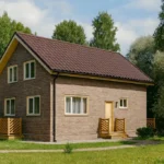 Проект дома «В-215» из СИП-панелей, 215 м² — двухэтажный дом с коричневым фасадом, коричневой крышей и террасой | HotWell.KZ