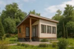 Проект дома «В-30» из СИП-панелей, 30 м² — одноэтажный дом с бежевым фасадом, деревянной отделкой и панорамными окнами | HotWell.KZ