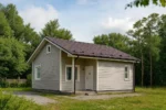 Проект дома «В-57» из СИП-панелей, 57 м² — одноэтажный дом с серым фасадом и тёмной крышей | HotWell.KZ