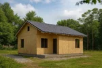 Дом «В-57», 57 м², 1 этаж, в черновой отделке: коробка из СИП-панелей OSB-3, двускатная кровля из металлочерепицы, проёмы без окон и дверей