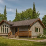 Проект дома «В-84» из СИП-панелей, 84 м² — одноэтажный дом с серым фасадом, серой крышей и панорамными окнами | HotWell.KZ