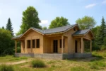 Дом «В-86», 86 м², 1 этаж, в черновой отделке: коробка из СИП-панелей OSB-3, двускатная кровля из металлочерепицы, проёмы без окон и дверей