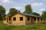 Дом «В-93», 93 м², 1 этаж, в черновой отделке: коробка из СИП-панелей OSB-3, кровля из металлочерепицы, проёмы без окон и дверей