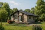 Проект дома «В-99Б» из СИП-панелей, 99 м² — одноэтажный дом с каменным фасадом и серой крышей | HotWell.KZ