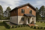 Проект дома «Я-153» из СИП-панелей, 153 м² — двухэтажный дом с комбинированным фасадом, серой крышей и крыльцом | HotWell.KZ