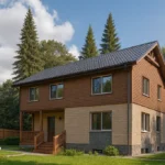 Проект дома «Я-170» из СИП-панелей, 170 м² — двухэтажный дом с коричневым фасадом, серой крышей и крыльцом | HotWell.KZ