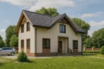 Проект дома «З-125» из СИП-панелей, 125 м² — двухэтажный дом с бежевым фасадом, серой крышей и крыльцом | HotWell.KZ