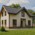 Проект дома «З-125» из СИП-панелей, 125 м² — двухэтажный дом с бежевым фасадом, серой крышей и крыльцом | HotWell.KZ