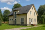 Проект дома «З-160» из СИП-панелей, 160 м² — двухэтажный дом с бежевым фасадом и серой крышей | HotWell.KZ