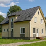 Проект дома «З-160» из СИП-панелей, 160 м² — двухэтажный дом с бежевым фасадом и серой крышей | HotWell.KZ