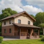 Проект дома «З-178» из СИП-панелей, 178 м² — двухэтажный дом с коричневым фасадом, коричневой крышей и крытым крыльцом | HotWell.KZ