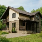 Проект дома «З-186» из СИП-панелей, 186 м² — двухэтажный дом с коричневым фасадом, серой крышей и балконом | HotWell.KZ