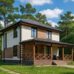 Проект дома «З-197» из СИП-панелей, 197 м² — двухэтажный дом с комбинированным фасадом, серой крышей и террасой | HotWell.KZ
