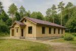 Дом «З-224», 224 м², 1 этаж, в черновой отделке: коробка из СИП-панелей OSB-3, двускатная кровля из металлочерепицы, проёмы без окон и дверей