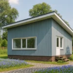 Проект дома «З-42» из СИП-панелей, 42 м² — одноэтажный дом с синим фасадом и односкатной крышей | HotWell.KZ