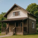 Проект дома «З-72» из СИП-панелей, 72 м² — двухэтажный дом с коричневым фасадом и крытым крыльцом | HotWell.KZ