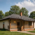 Проект дома «З-73» из СИП-панелей, 73 м² — одноэтажный дом с белым фасадом, серой крышей и крытой террасой | HotWell.KZ