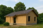Дом «З-80», 80 м², 1 этаж, в черновой отделке: коробка из СИП-панелей OSB-3, двускатная кровля из металлочерепицы, проёмы без окон и дверей