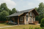 Проект дома «Ж-176» из СИП-панелей, 176 м² — двухэтажный дом с коричневым фасадом, серой крышей и террасой | HotWell.KZ