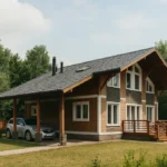 Проект дома «Ж-176» из СИП-панелей, 176 м² — двухэтажный дом с коричневым фасадом, серой крышей и террасой | HotWell.KZ