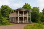 Проект дома «Ж-176Б» из СИП-панелей, 176 м² — двухэтажный дом с коричневым фасадом, серой крышей и балконом | HotWell.KZ