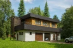 Проект гаража «Г-263» из СИП-панелей, 263 м² — двухэтажный дом с белым фасадом, черной крышей и балконом | HotWell.KZ