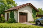 Проект гаража «Л-48» из СИП-панелей, 48 м² — одноэтажный дом с бежевым фасадом и коричневой крышей | HotWell.KZ