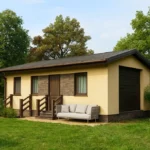 Проект гаража «П-47Б» из СИП-панелей, 47 м² — одноэтажный гараж с бежевым фасадом и коричневой крышей | HotWell.KZ