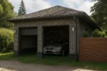 Проект гаража «С-63В» из СИП-панелей, 63 м² — одноэтажный дом с серым кирпичным фасадом и серой крышей | HotWell.KZ